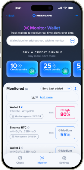 Metasafe app check screen with results